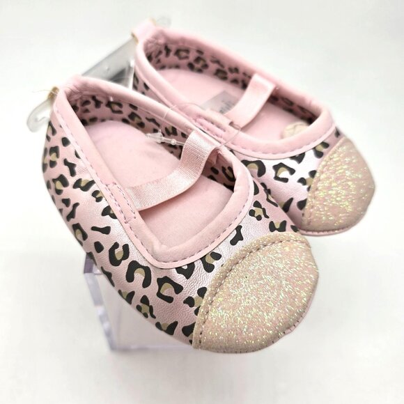 Baby Girls Pink Leopard Print Ballet Flat Shoes 0-3M NWT JJ3733 - Picture 1 of 7